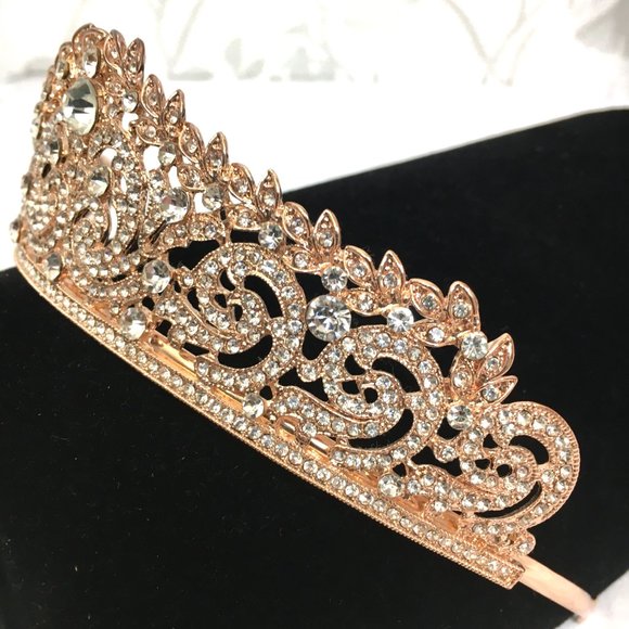 Bridal Headpiece - Tiara Crown  -  Rose Gold with crystals & CZ Crown EUC main image 7